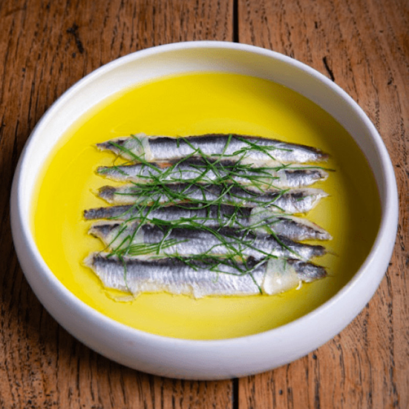 In this image, the boquerones at Pacos Tapas is pictured.