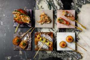 An image of various kushikatsu skewers at Dai Chi, Soho
