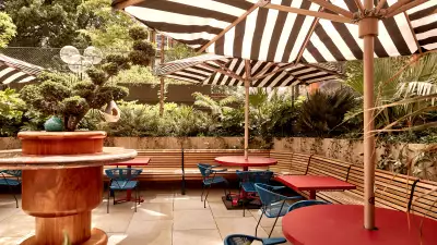 This is an image of the outdoor terrace at Double Standard at The Standard, London in King's Cross.