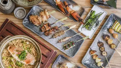 This is a photo of yakitori skewers and small plates from Junsei, Marylebone.