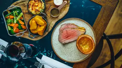 This is a photo of the Princess of Shoreditch's roast dinner of roast beef and sides.