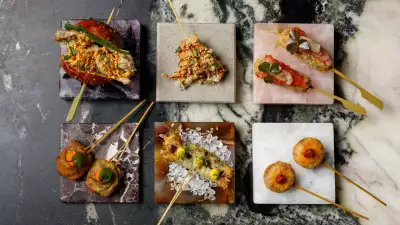 An image of various kushikatsu skewers at Dai Chi, Soho
