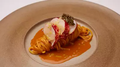 This is an image of spaghetti and lobster