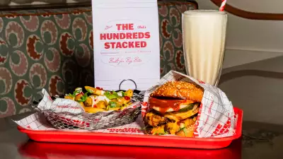 This is an image of a burger, fries and a milkshake from Chet's
