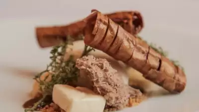 This is a photo of the Parsnip dessert at Shaun Rankin at Grantley Hal