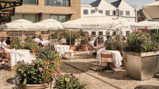 This is an image of the outdoor terrace at JOY at Portobello Docks in London.