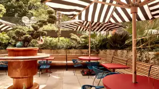 This is an image of the outdoor terrace at Double Standard at The Standard, London in King's Cross.