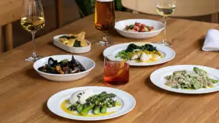 This is a photo of a table of food at The Italian Greyhound in Marylebone, London.
