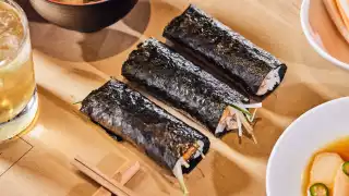 This is a photo of three temaki sushi handrolls from TEMAKI, Brixton Village.