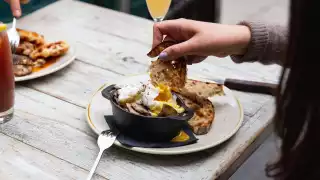 This is a photo of Oeufs parfait with truffled mushroom at Cocotte Shoreditch.