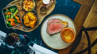 This is a photo of the Princess of Shoreditch's roast dinner of roast beef and sides.
