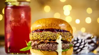 This is an image of the CHRISTMAS burger at Honest Burgers