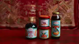 This is a photo of Poon's sauce range.