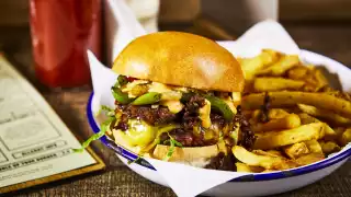 This is a photo of the TERIYAKI burger at V Honest.