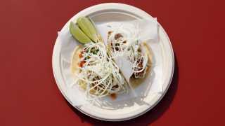 This is an image of the chicken tacos at The Rooftop, The Standard London