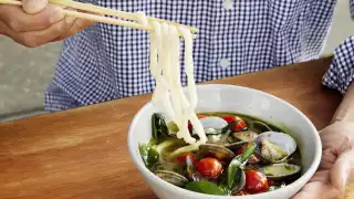 This is a colour image of a noodle dish at Koya Ko, Hackney