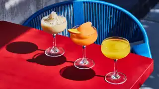 Colour photo of cocktails including the Aperol Spritz slushie, Double Standard