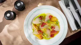Colour image of the Sea Bream crudo at Tutto