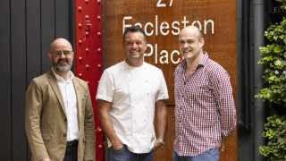 This is an image of David O'Connor, Gary Foulkes and Joe Mercer-Nairne standing outside of Eccleston Yards