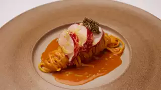 This is an image of spaghetti and lobster
