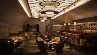 This is an image of the interior of Brasserie Adeline and The Gambit Bar at The Newman Hotel