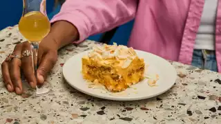 This is an image of the vegan mango coconut tiramisu at Pastaio, in collaboration with Denai Moore