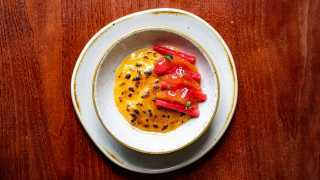 Caramelised rice pudding with blood orange and rhubarb at The Ninth