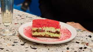 Pandan and raspberry tiramisu at Pastaio