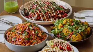 This is an image of a selections of salads at Aram