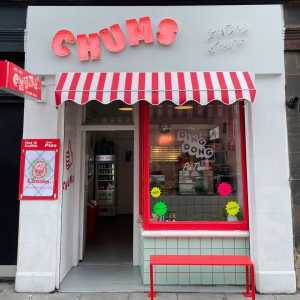 A picture of the exterior of Chums, a Scottish 'pie and roll' cafe in Edinburgh's Leith