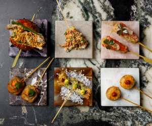 An image of various kushikatsu skewers at Dai Chi, Soho
