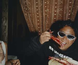 This is a colour image, featuring chef John Javier in his new restaurant, The Tent (At The End Of The Universe)